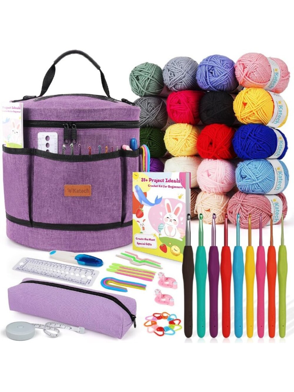 Crochet Kit for Beginners & Kids - Complete Set with Tools & Yarn Included